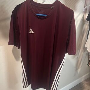 Adidas Red Short Sleeve Tee with Signature Stripes